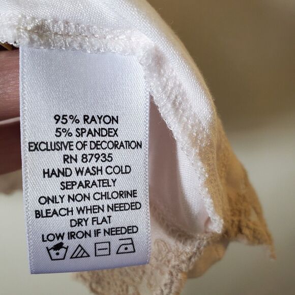 Logo Womans Blouse Ivory Rayon Solid Tunic Pockets Button Up Gray Lace Trim Sz L - Picture 10 of 12